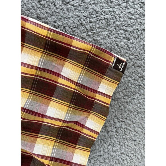 Prana Shirt Men’s Large Short Sleeve Collar Brown Yellow Pearl Snap Button Front - Picture 3 of 6